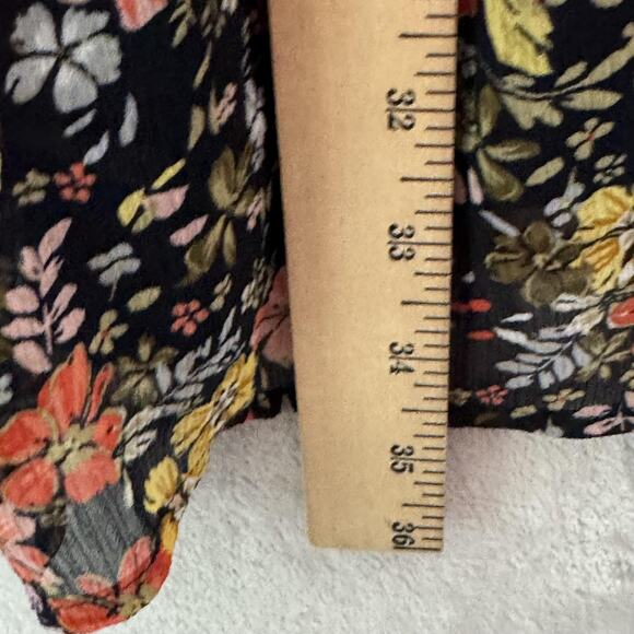 LOFT Dress Womens Medium Black Floral Long Sleeve Ruffle Neck Boho Tunic Lined - Picture 13 of 13